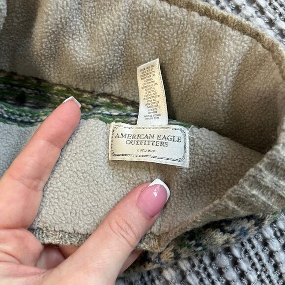 American Eagle Green & Blue Print Knit Beanie Hat - Picture 3 of 4